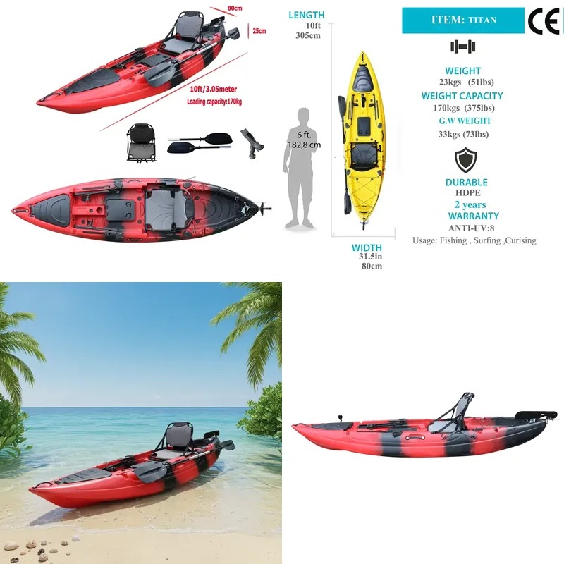 Fishing Kayak Paddle - 10ft Single Seat Sit on Fishing